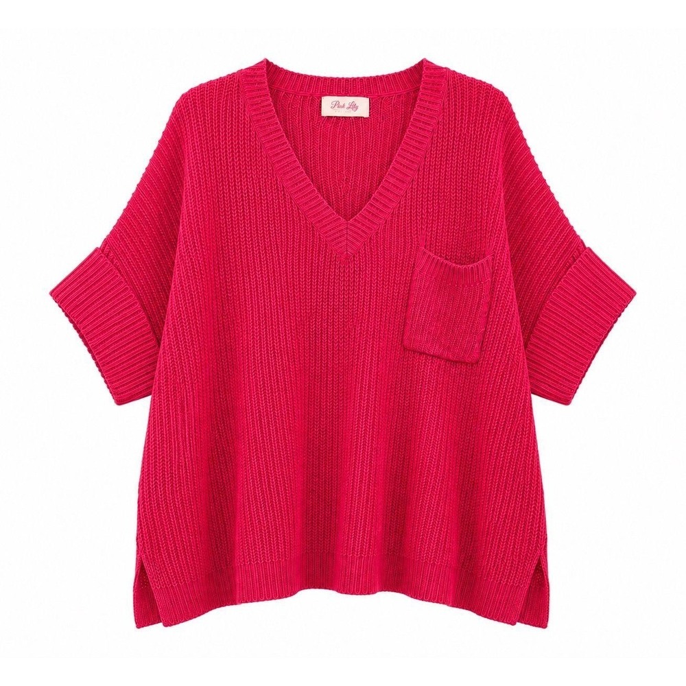 9. Pink Lily Oversized Open-Knit Slouchy V-Neck Pocket Sweater